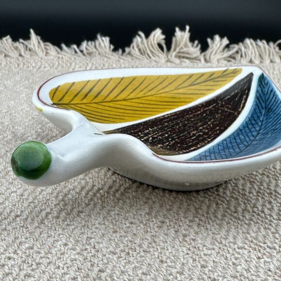 STIG LINBERG Small Faience Leaf Bowl Gustavsberg Studio Sweden MCM 50's Vintage - Picture 6 of 10